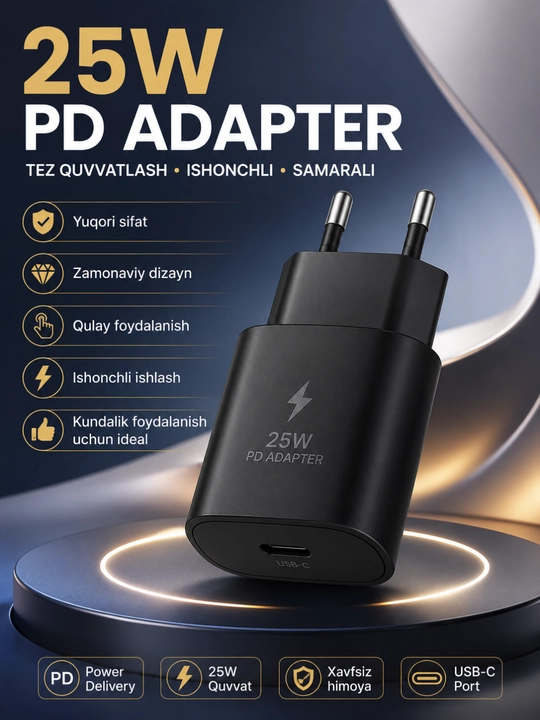 25W tarmoq adapteri | USB-C | Tez quvvatlash | Intellektual himoya | Universal - 