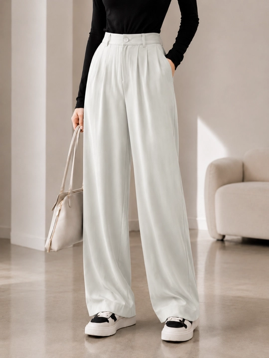 Ayollar uchun keng klassik shim, yuqori belli palazzo, kundalik, M–3XL