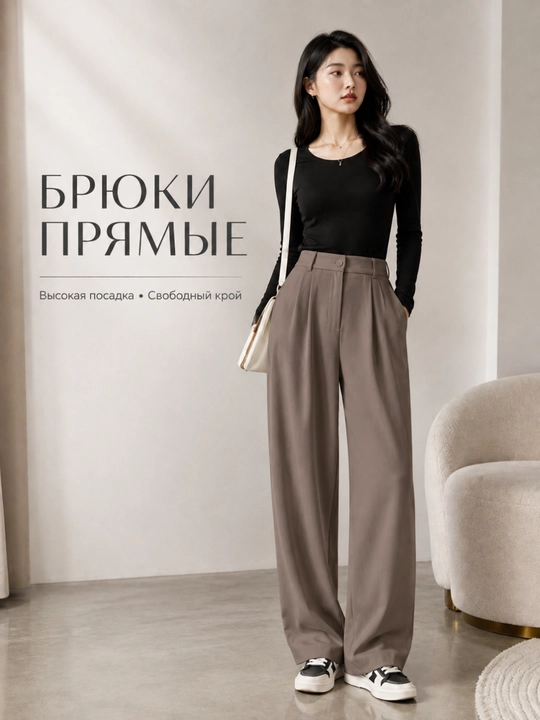 Ayollar uchun keng klassik shim, yuqori belli palazzo, kundalik, M–3XL - 