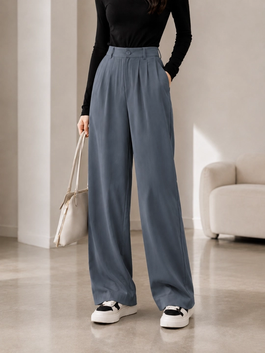 Ayollar uchun keng klassik shim, yuqori belli palazzo, kundalik, M–3XL