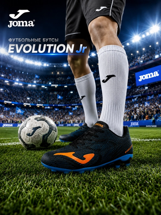 Детские футбольные бутсы Joma Evolution Jr EVJS2601AG, черно-синие