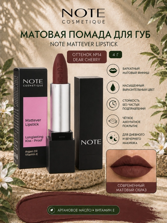 Губная помада Note Mattever Lipstick 4 г оттенки 03, 05, 06, 07, 08, 13 и 14 матовая - 