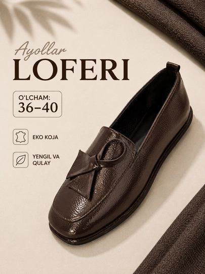 Ayollar uchun loferlar, o'qish va ofis uchun mos klassik tufli, past poshnali, 36-40 - 