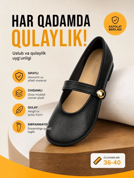 Qizlar va ayollar uchun baletka Mary Jane, yumshoq taglikli va tumshug'i yumaloq, poyabzal - 