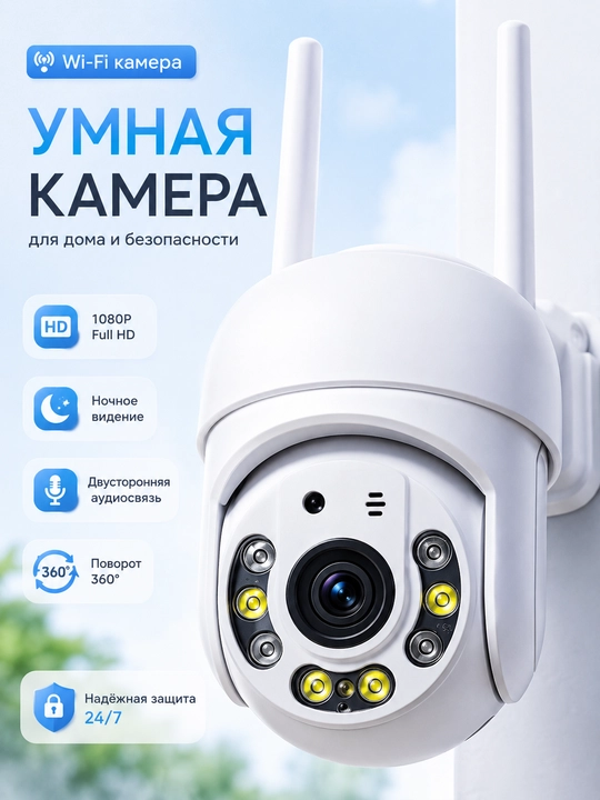 Kuzatuv kamerasi, Full HD 360 tashqi kamera, Wi-fi uy uchun aqlli kamera - 