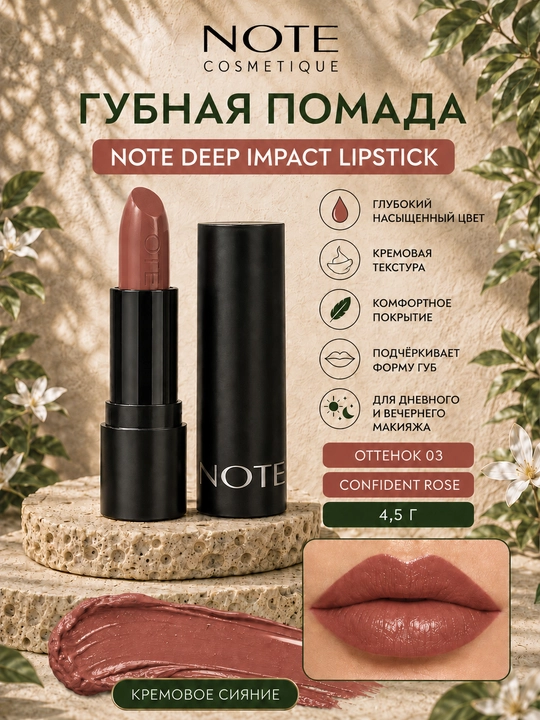 Губная помада NOTE DEEP IMPACT LIPSTICK, 02, 03, 04, 06, 08 и 11, 4.5 гр - 