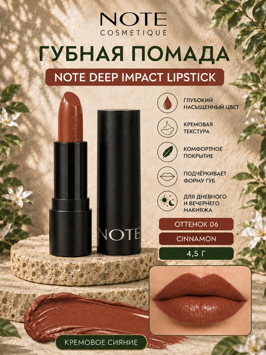 Губная помада NOTE DEEP IMPACT LIPSTICK, 02, 03, 04, 06, 08 и 11, 4.5 гр - 