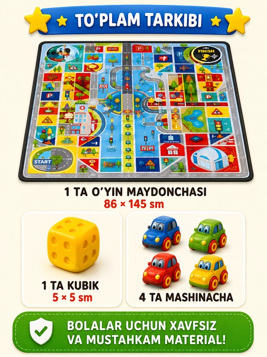 Развивающий детский игровой коврик 130×100 см с дорогой и машинками