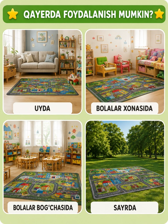 Развивающий детский игровой коврик 130×100 см с дорогой и машинками