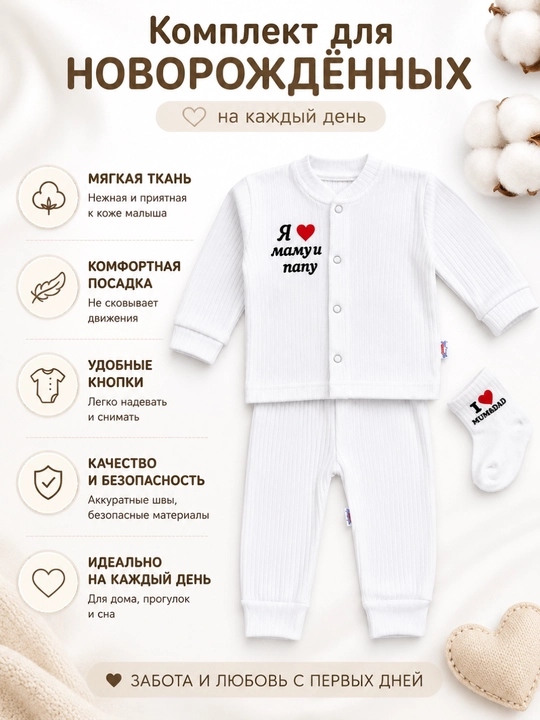 Детский комплект одежды из 3 предметов для девочек и мальчиков 0–4 месяца, подарок - 