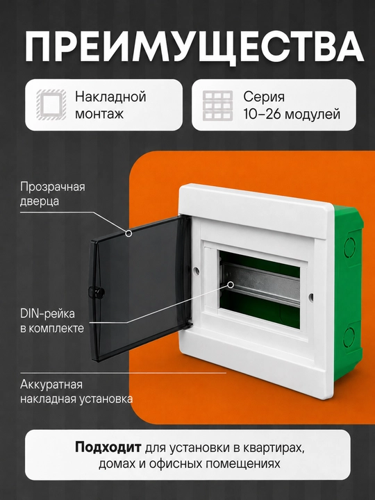 NB-S tashqi taqsimlash elektr щiti — ustki o‘rnatiladigan, 10–26 modul uchun