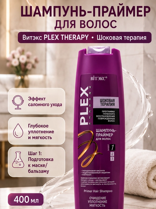 Шампунь-праймер для волос Витэкс ШОКОВАЯ ТЕРАПИЯ PLEX THERAPY, 400 мл - 