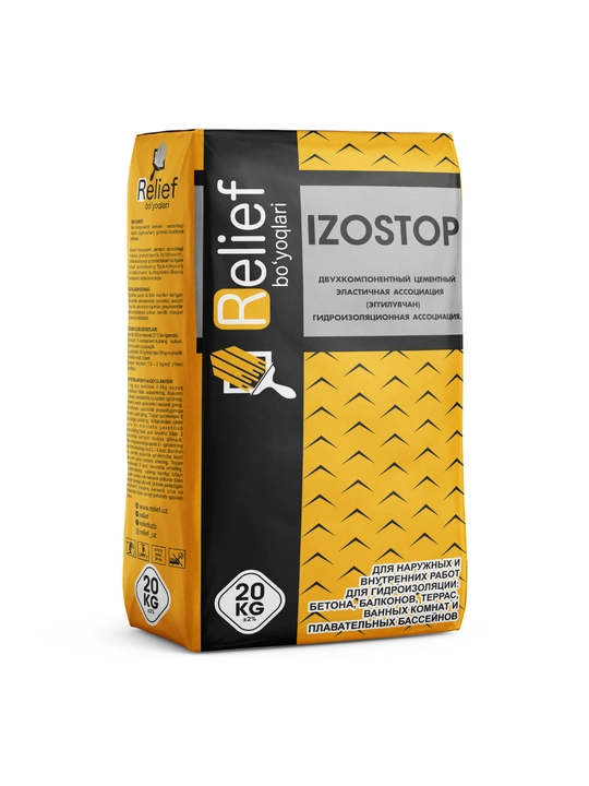 Relief IZOSTOP ikki komponentli sement asosidagi elastik gidroizolyatsiya aralashmasi 20kg