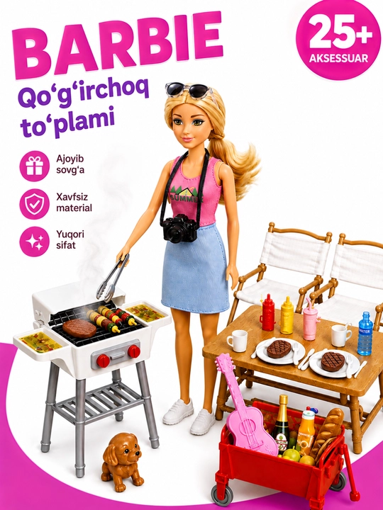 Barbi qo'g'irchoqlar to'plami, akssesuarlari bilan, +3 - 