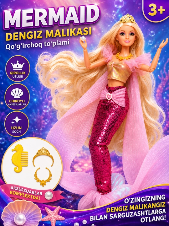 Barbi qo'g'irchoqlar to'plami, akssesuarlari bilan, +3