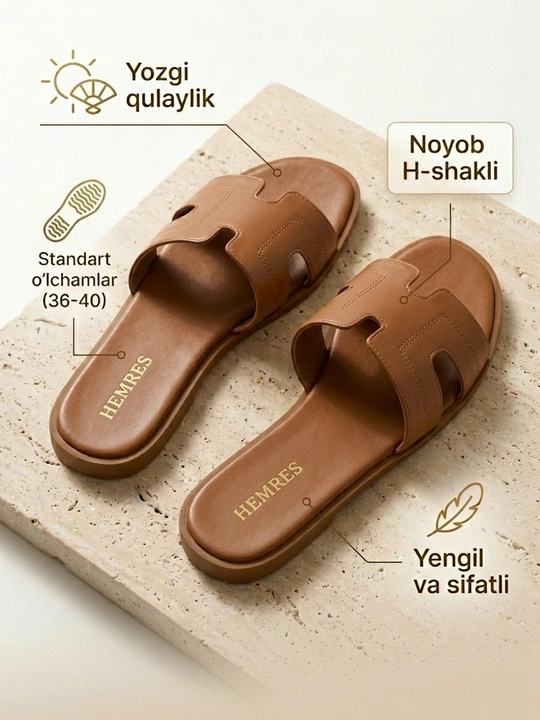 Hermes ayollar yozgi shippaklari va to‘sinli sandallari