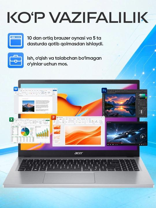 НОУТБУК ACER ASPIRE GO 15 DDR5 8 GB I3-N355  128GB SSD 15,6 FHD IPS