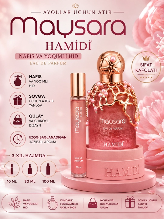 Ayollar uchun Maysara HAMDI atiri — nafis va yoqimli hid, Eau de Parfum - 