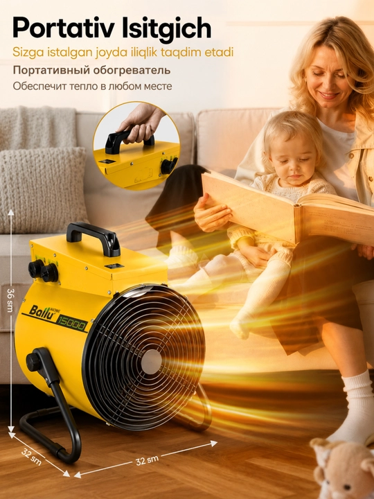 Электрическая тепловая пушка Ballu BHP-P2-3, 3000 Вт, до 35 м² - 