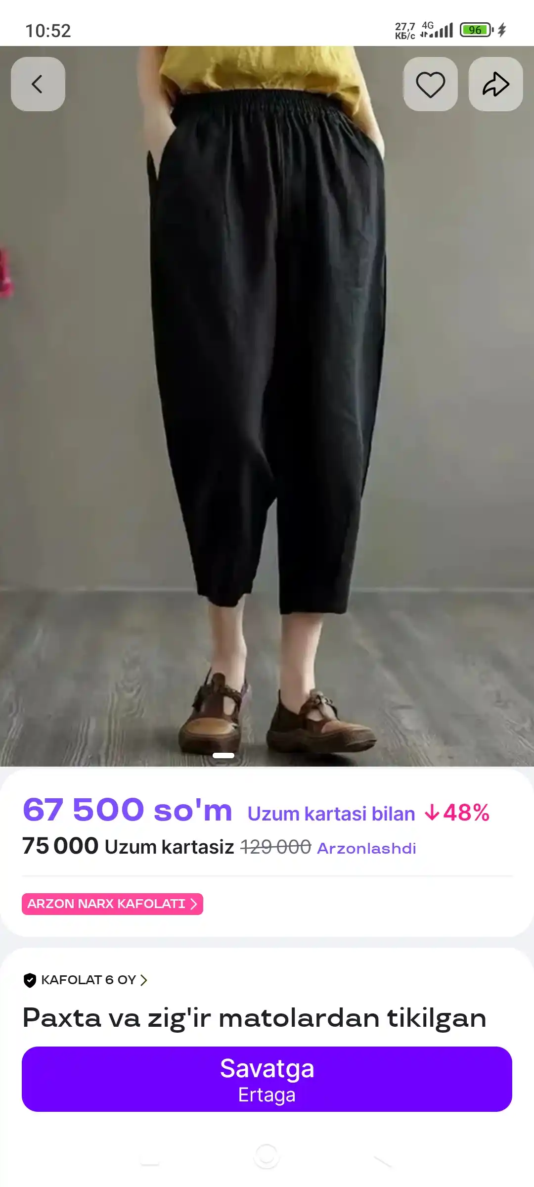 Paxta va zig'ir matolardan tikilgan ayollar kundalik shimlari, bahorva yozlik