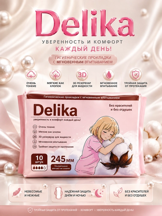 Delika гигиенические прокладки 245 мм 10 шт - 
