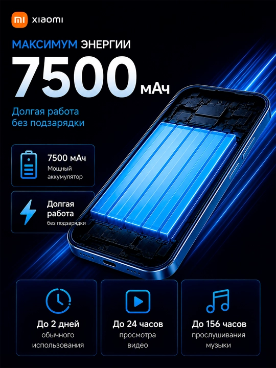 Смартфон Redmi 17, 8/256 ГБ, 6.9″ 120 Гц, 50 МП, 7500 мАч ёмкий аккумулятор