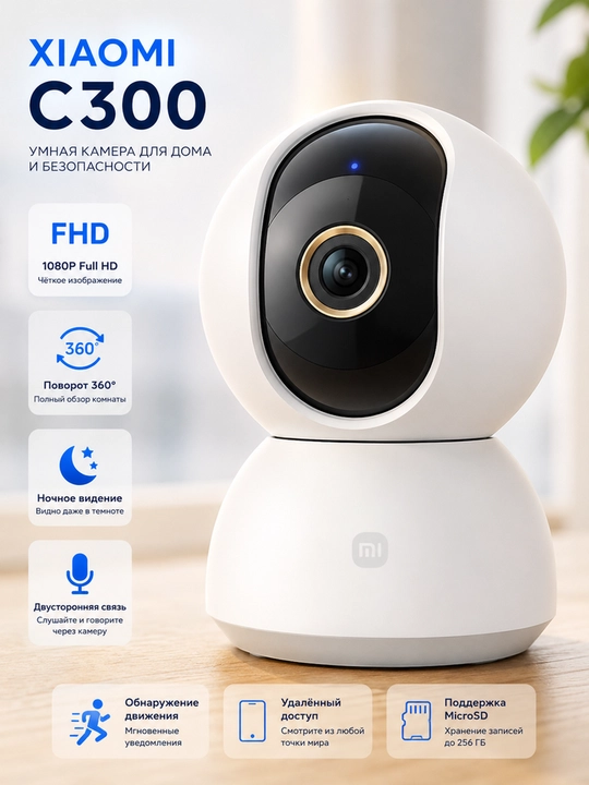 Mi Wifi smart camera 360, Camera C300, mi kamera , videokuzatuv kamera 2-4K - 