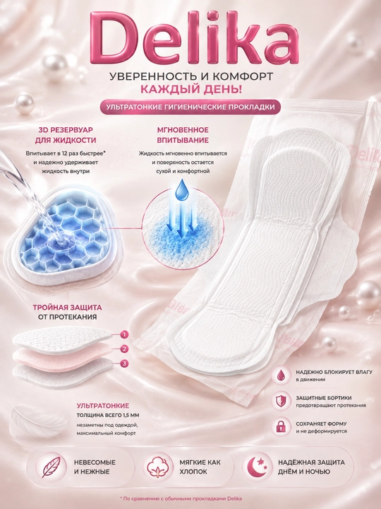 Delika гигиенические прокладки 245 мм 10 шт