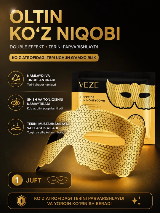 VEZE ko‘z uchun oltin ko‘zoynak niqobi, shish, ajin va qora doiralarga qarshi peptidlar bilan, 1 juft - 