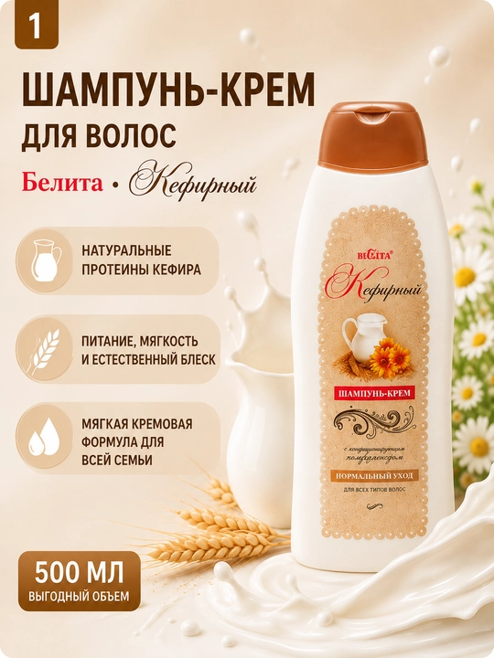 Шампунь-крем для волос "Кефирный", 500 мл, Белита - 
