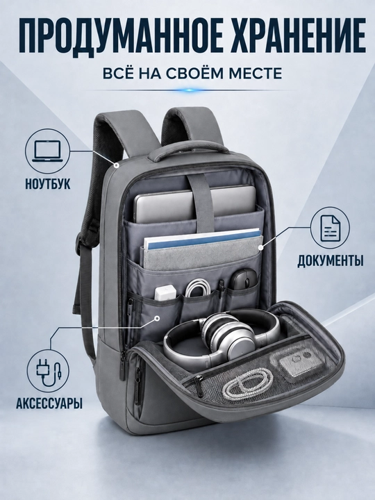 Мужской рюкзак, сумка для ноутбука с USB-портом, для работы и путешествий