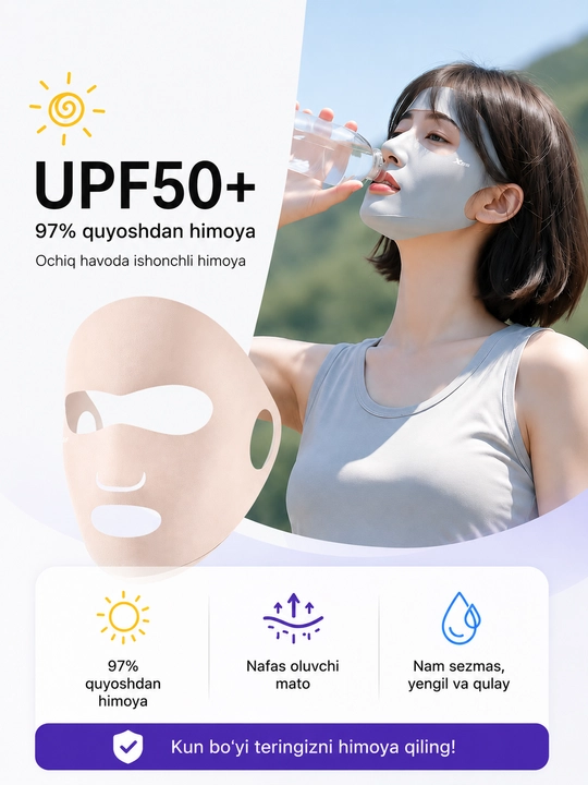 Quyoshdan himoyalovchi yuz niqobi UPF50+, yozgi salqinlatuvchi va nafas oluvchi balaklava - 