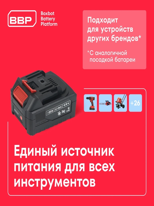 Аккумуляторная УШМ Boxbot 20В, диск 125 мм, 6000/7300/8800 об/мин, 2 АКБ 4.0 А/ч, в кейсе