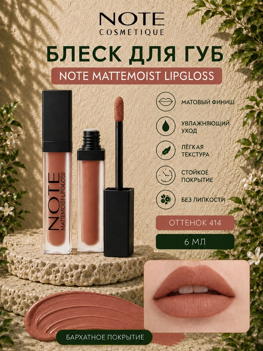 Блеск для губ Note Mattemoist Lipgloss 401, 402, 403, 409, 410, 411, 412, 413 и 414, 6 мл - 
