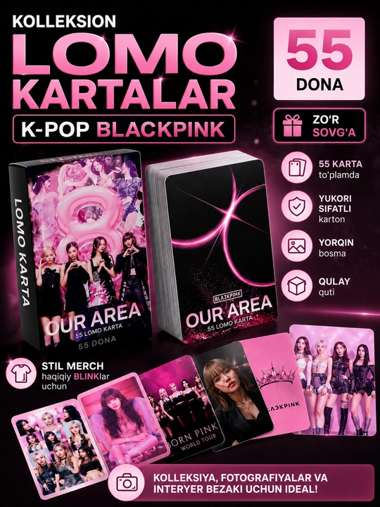 K-Pop BlackPink Lomo kartalari, 20 dan ortiq turlari, 55 dona