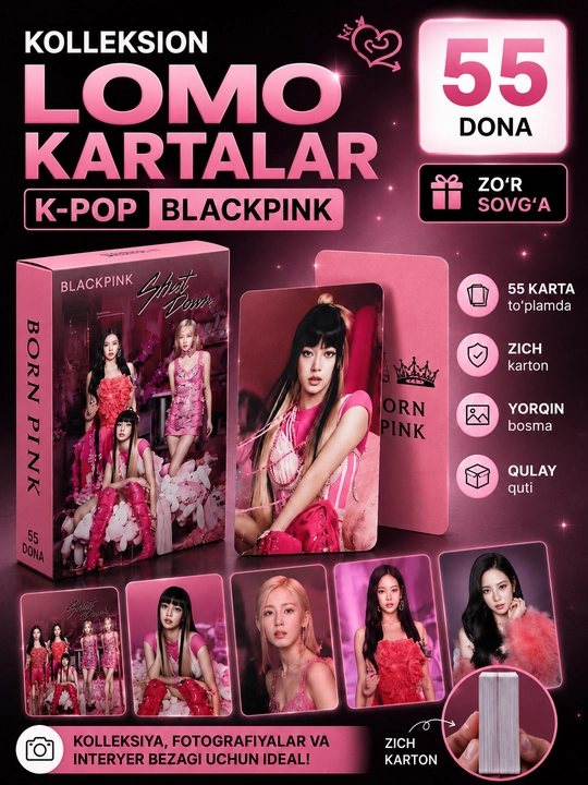 K-Pop BlackPink Lomo kartalari, 20 dan ortiq turlari, 55 dona
