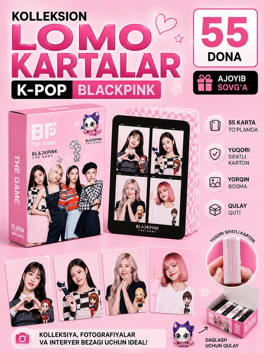 K-Pop BlackPink Lomo kartalari, 20 dan ortiq turlari, 55 dona