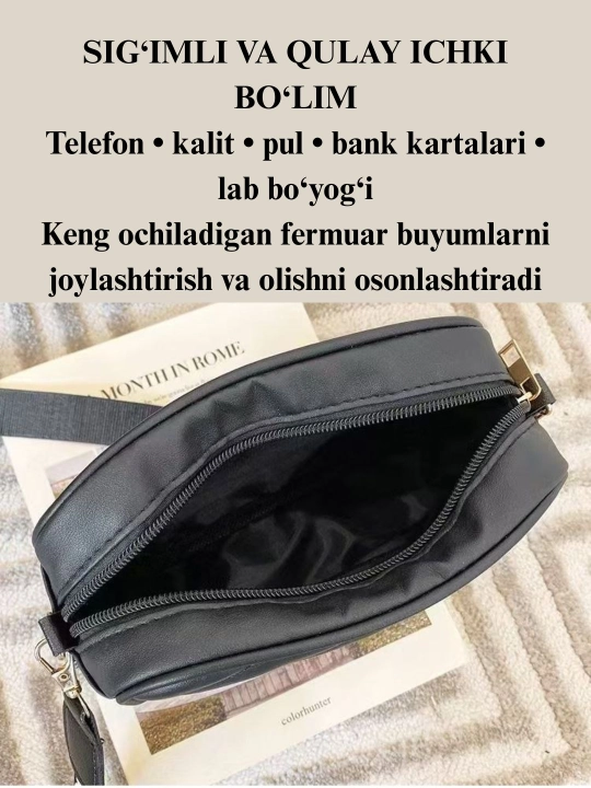 Ayollar uchun keng tasmali yelkama sumka