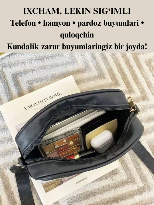 Ayollar uchun keng tasmali yelkama sumka