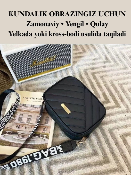 Ayollar uchun keng tasmali yelkama sumka