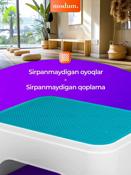 Taburetka stul, plastik, sirpanishga qarshi, hammom va oshxona uchun, 3 xil rangda