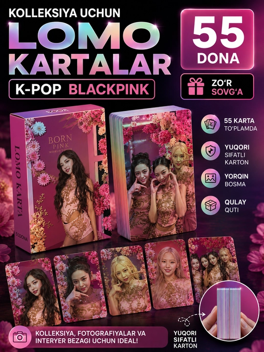 K-Pop BlackPink Lomo kartalari, 20 dan ortiq turlari, 55 dona