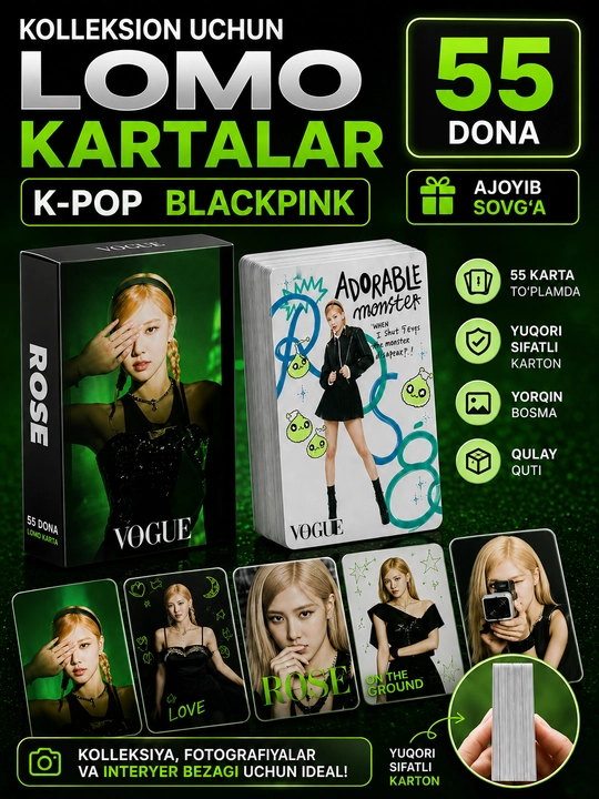 K-Pop BlackPink Lomo kartalari, 20 dan ortiq turlari, 55 dona