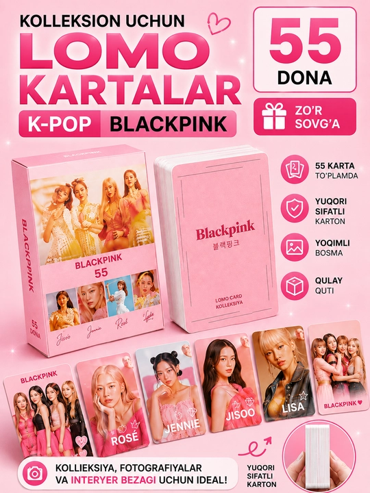 K-Pop BlackPink Lomo kartalari, 20 dan ortiq turlari, 55 dona