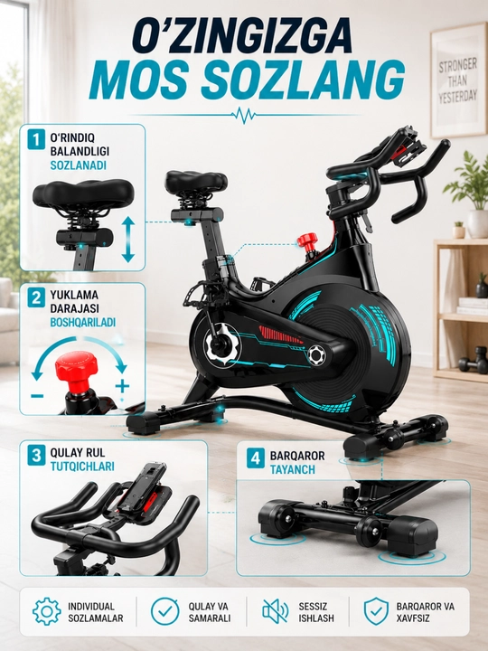 Velotrenajyor, uy va sport zal uchun velosiped trenajor, kardio va fitness mashqlari uchun - 