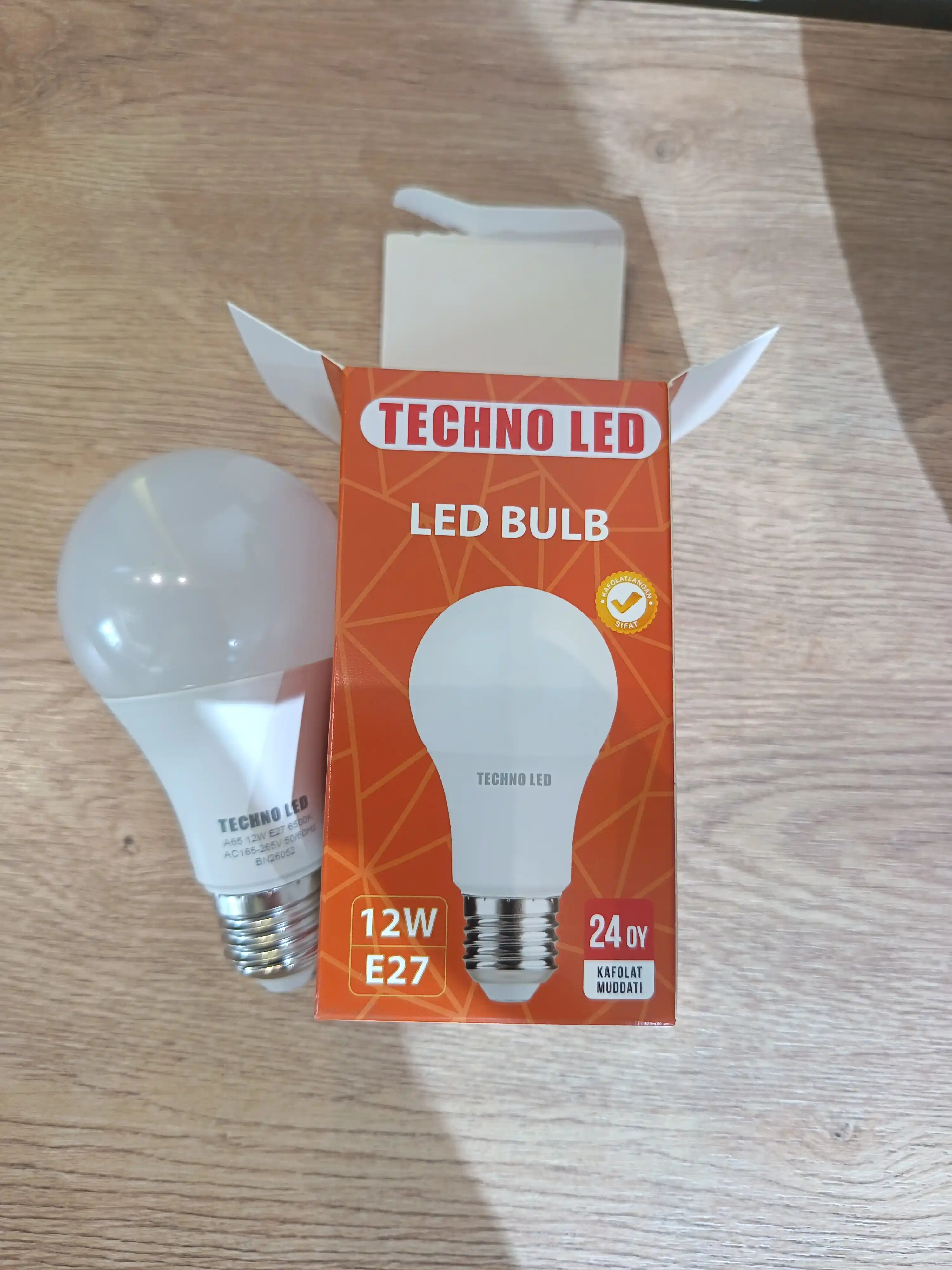 LED lampochka TECHNO LED, E27, 7W/10W/12W/15W/18W, 6500K sovuq oq nur, 220V, BONUS, SOVG‘A