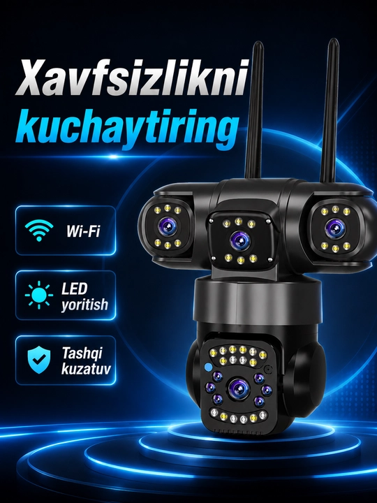 Камера видеонаблюдения Wi-Fi, многолинзовая уличная камера с LED-подсветкой