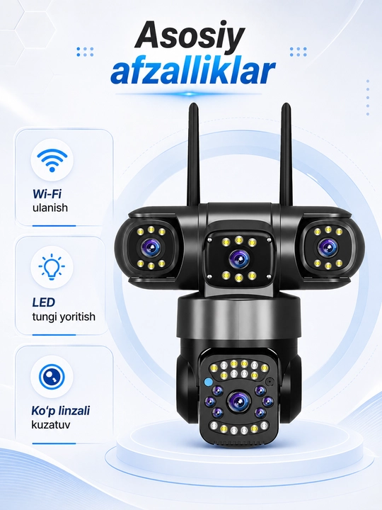 Камера видеонаблюдения Wi-Fi, многолинзовая уличная камера с LED-подсветкой