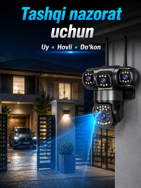 Камера видеонаблюдения Wi-Fi, многолинзовая уличная камера с LED-подсветкой