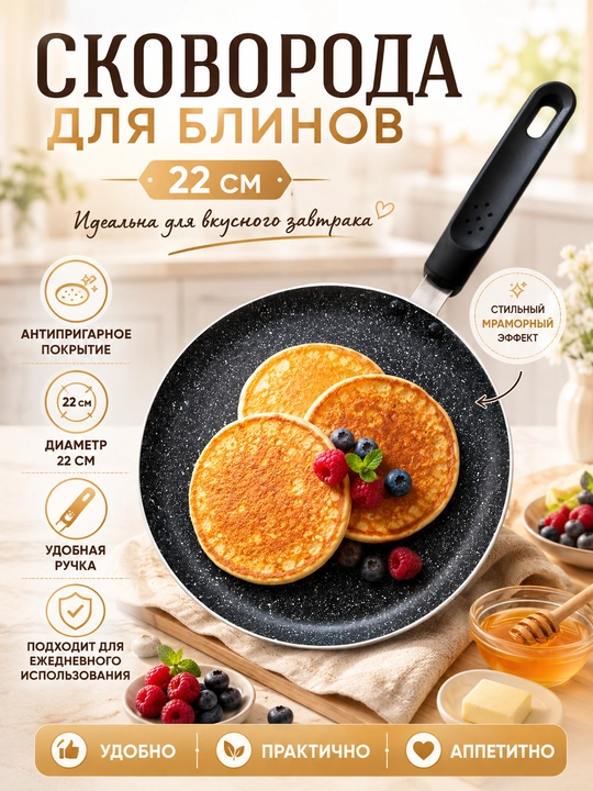 Блинница, удобная сковорода для тонких блинов, панкейков, омлета, сырников, овощных оладий - 